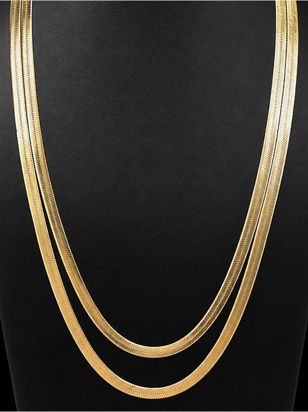 Vintage Gold Tone Double Strand Herringbone Necklace 24” Layered Chain